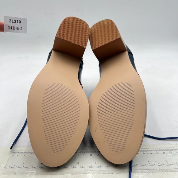 FOWT Blue Brown Perforated Lace-Up Oxfords Almond Toe Mid Chunky Heel Shoes - Picture 7 of 8